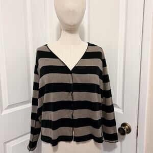 Album Di Famiglia Cardigan S Striped Tan Black Snap Buttons V Neck Sweater Italy